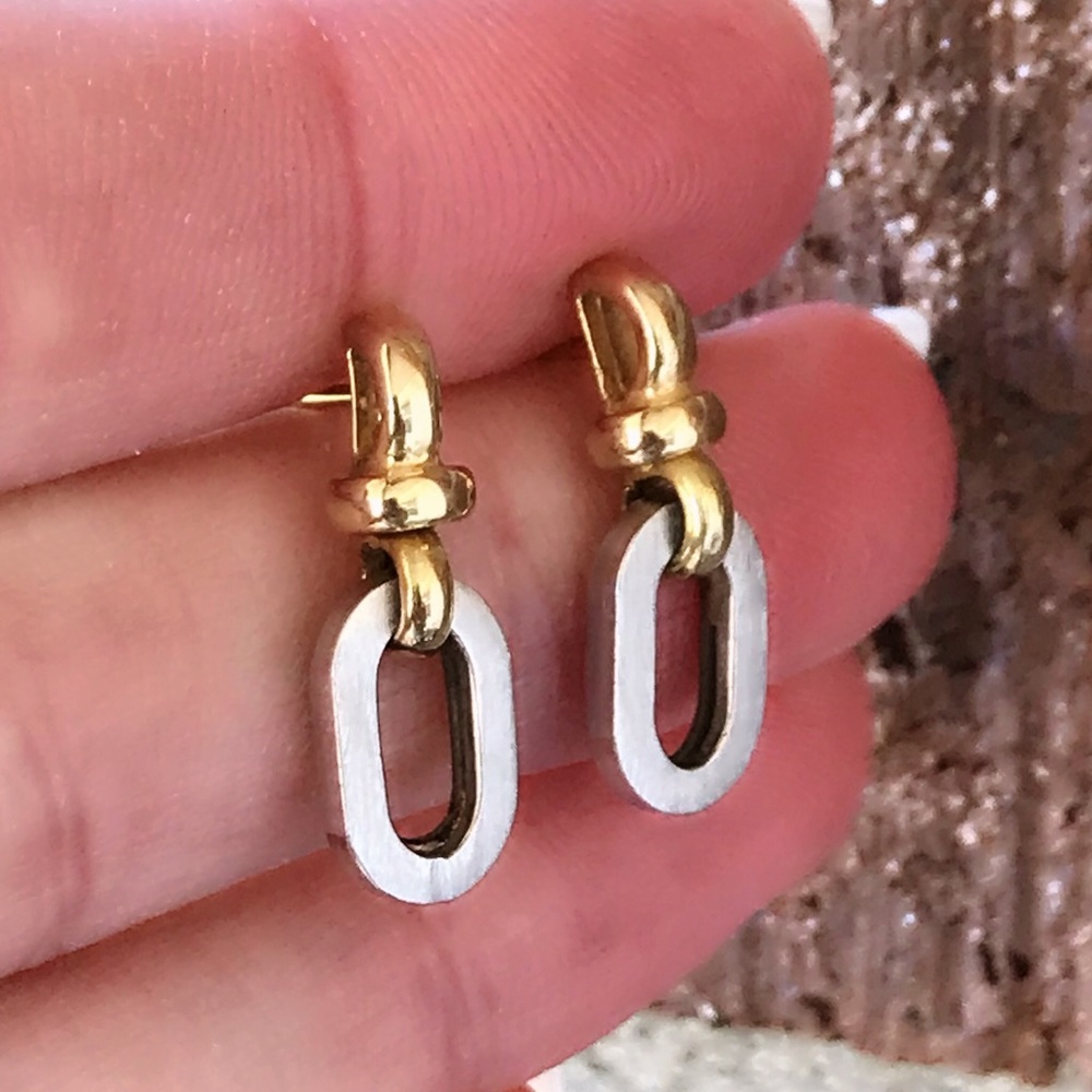 💝14K Italian Designer Two Toned Drop Earrings - Picture 2 of 8